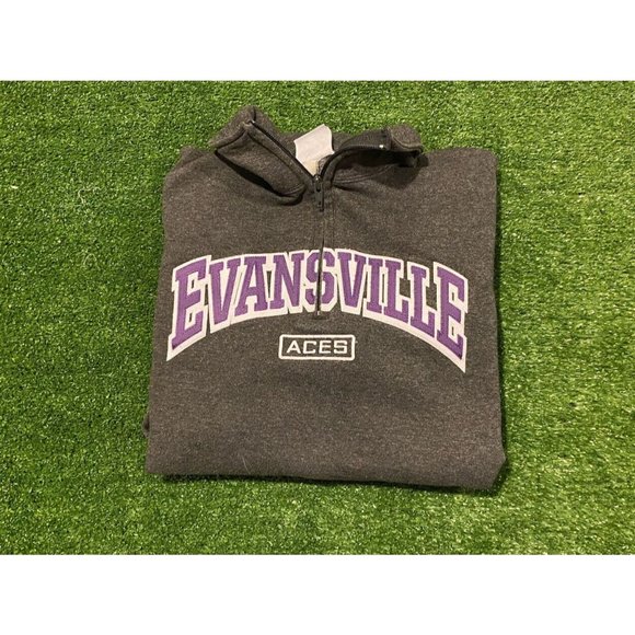 Champion Eco Evansville University Aces 1/4 zip crewneck sweatshirt gray Medium - Picture 1 of 12